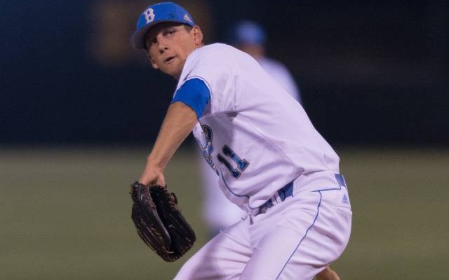 James Kaprielan throws eight innings in win. Photo by Don Liebig courtesy UCLA Athletics