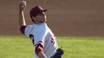 Logan James tossed four scoreless innings in relief for the win. Photo courtesy StanfordPhoto.com