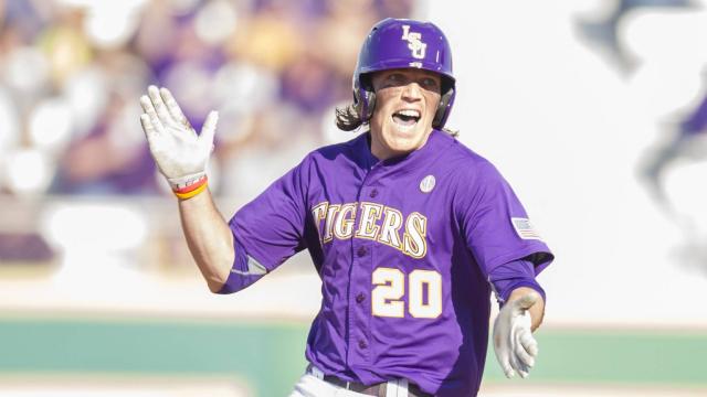 Connor Hale hit the game-winning, two-run triple in the 16th inning. Photo by Kyle Zedaker courtesy LSU Athletics